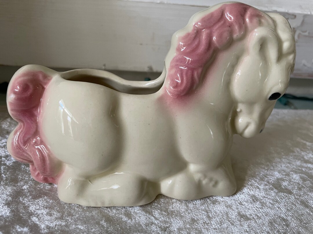 Darling Little Pink Maine and Tail Vintage Ironstone Horse Planter From the 1950's Etsy