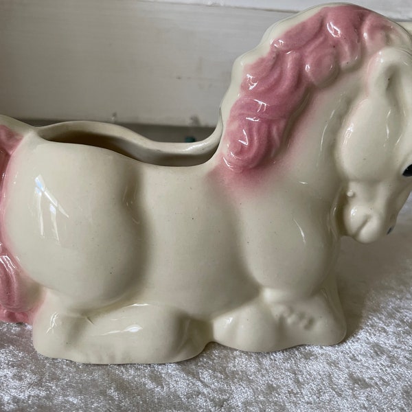 Darling Little Pink Maine and Tail Vintage Ironstone Horse Planter from the 1950's!