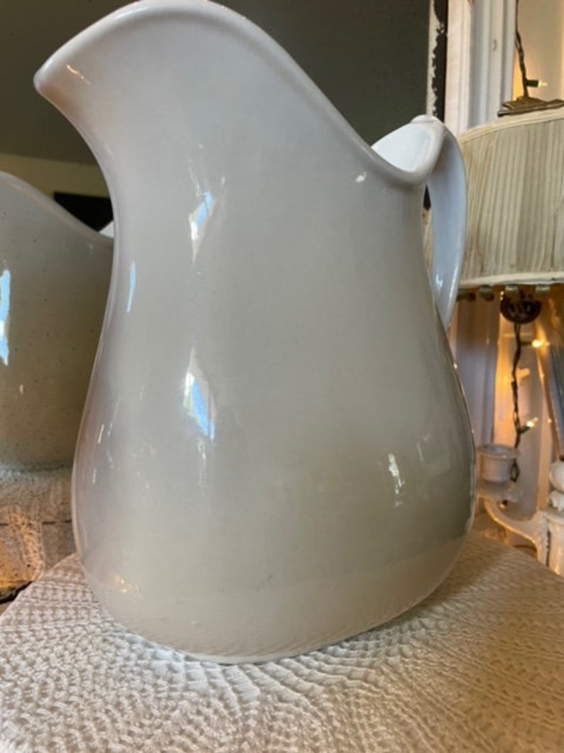 Beautiful Large, Heavy, Creamy White Ironstone Farmhouse Style Pitcher made by Tepco China USA, 1940c image 4