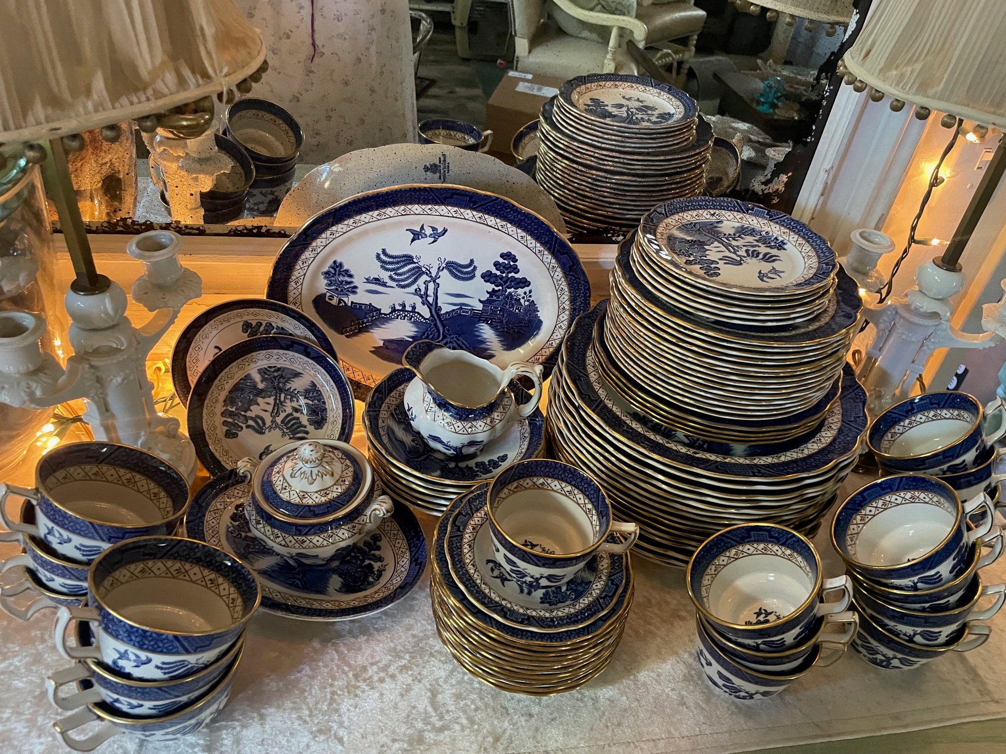 2024新商品 White, Blue China, Vintage Gold Old Real Booth's Trim, 1800年 - 1900年