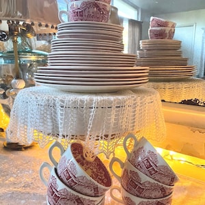 Vintage Red and White Transferware, Royal Staffordshire "Tonquin" & Wedgwood "Avon Cottage" Valentines Day Charm