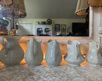 Ironstone Small White Pitchers, Johnson Brothers, Sterling Vitrified China, Red Cliff, Cottagecore, Farmhouse Chic, Shabby Chic,