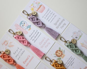 Personalized Macrame Boho Keychain, 1st Birthday Favors, Personalized Macrame Keychain, Baby Shower Favor, Birthday Party Favor