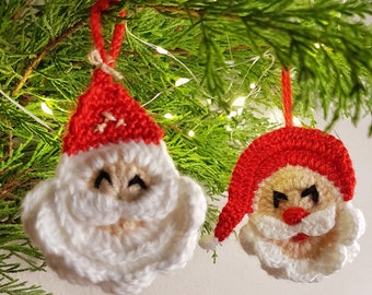 Adornos de Papá Noel / Conjunto de 4 adornos de Papá Noel de ganchillo / Adornos de Navidad de ganchillo / Adorno de árbol de Navidad / Cara de Papá Noel de ganchillo