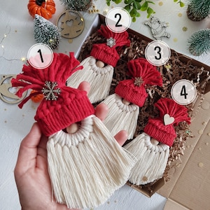 Handmade Macrame Gnome Ornament - Adorable Christmas Decor for Tree & Home | Holiday Ornament,  Santa Hat, Merry Christmas, Custom Ornament