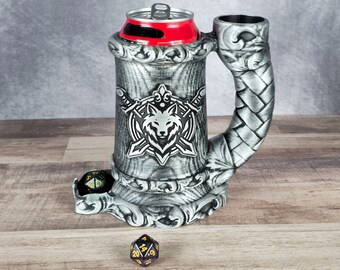 Druid Wolf Crest Dice Tower Mug with Built-in Can Holder - Tabletop RPG Board Game Accessory - Gift for tabletop gamer - Gift for RPG gamer