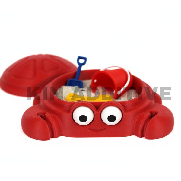 Mini Red Crab Sandkasten mit echtem Sand & Mini-Werkzeugen - Crabby -3D Gedruckter Sandkasten, Zen Garten, Schreibtisch Spielzeug, 90er Jahre Nostalgie, Sensorisches Spielzeug