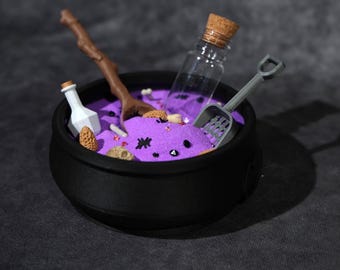 Witch's Brew Potion Halloween Zen Garden Sandbox, Fall Desk Accessories, Spooky Mini Office Decor