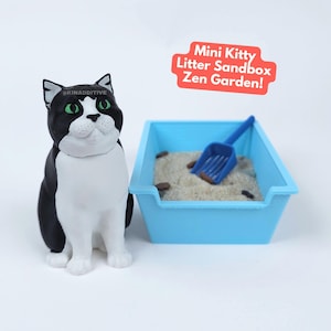 Mini Kitty Litter Box Zen Garden with Real Sand - 3D Printed Desktop Toy for Cat Lovers, Unique Gag Gift