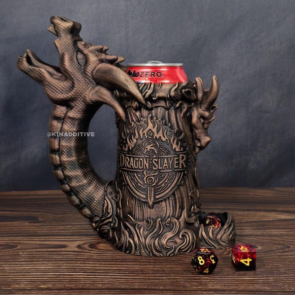 Dragon Slayer Dice Tower Mug Cozy - Tabletop RPG Board Game Accessory