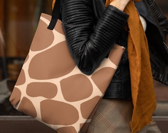 Animal Print Tote Bag| Fashion Bag Reusable Bag| Safari Bag| 3 Sizes Active| Giraffe