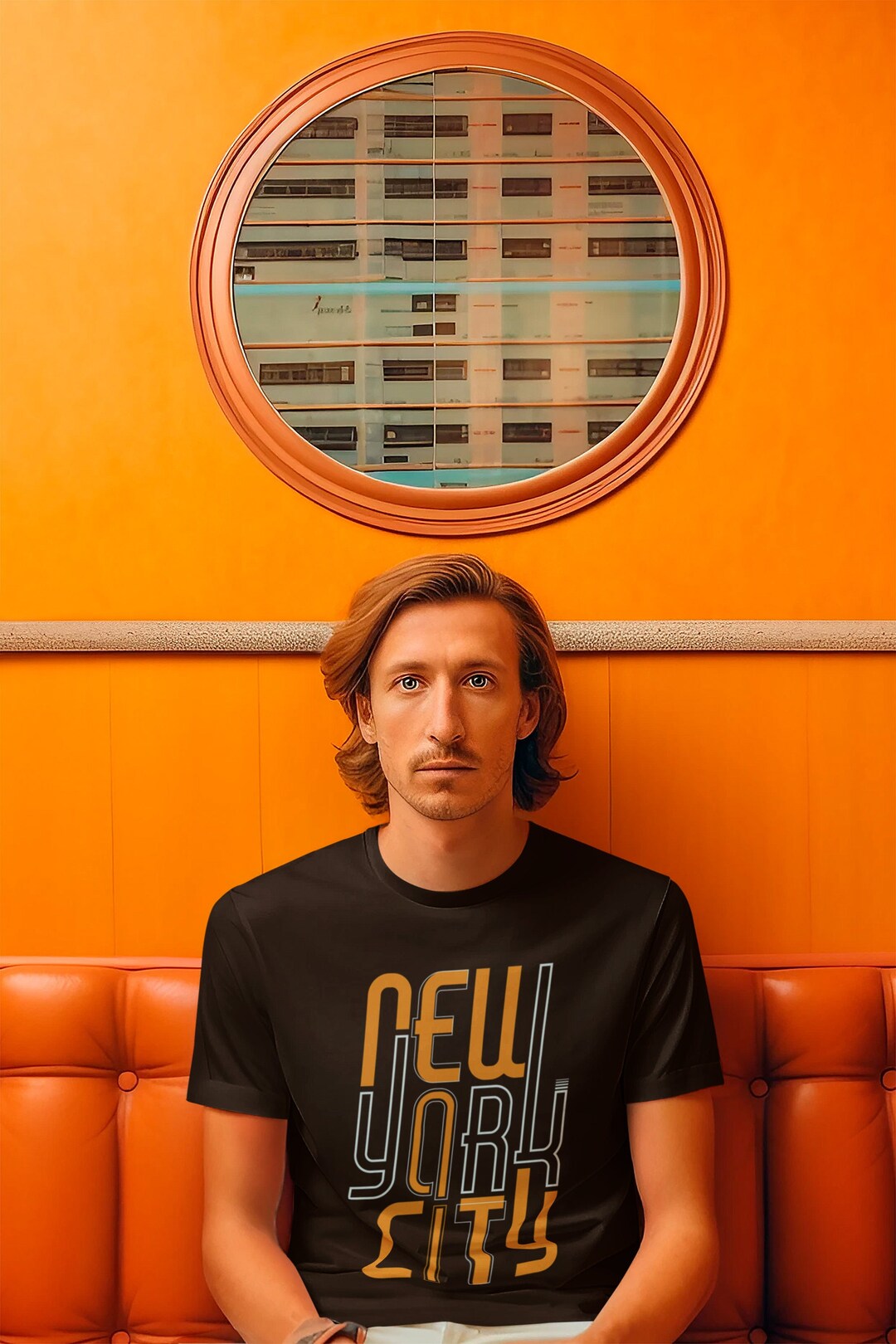 New York City Bold White & Orange Lettering Black Tshirt, Tee, Shirt