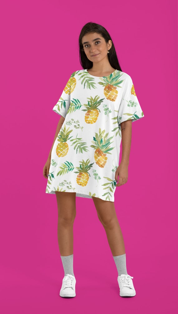 WATERCOLOR Pineapple T shirt Dress Women Dress Fruit Fashion Lounge Dress Pineapple Fashion Summer Dress Dress for the Beach Etsy
