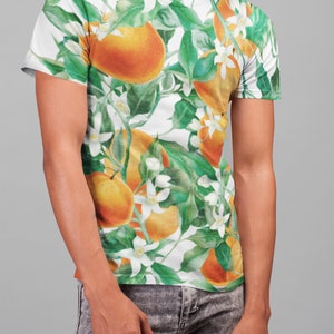 WATERCOLOR, Floral shirt, Men shirt, Flower bouquet, Orange blossom, Orange Fruit print, Fruit Lover shirt, Flower Lover shirt, Gift idea