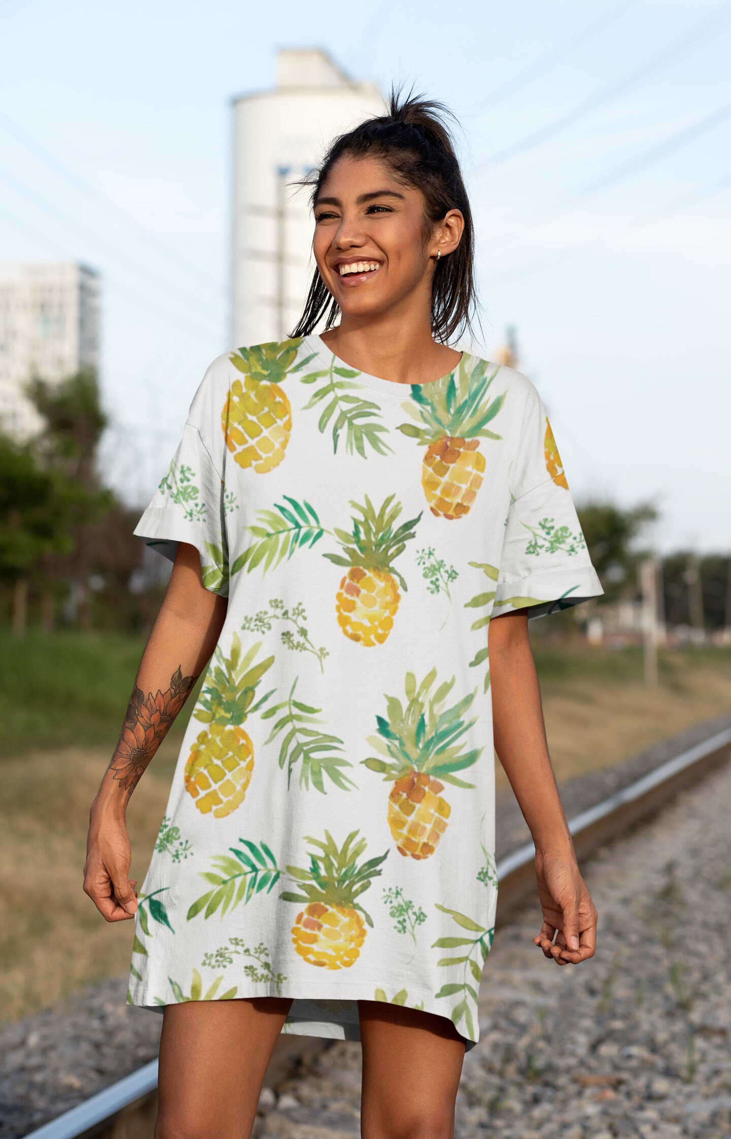 WATERCOLOR Pineapple T-shirt Dress, Women Dress, Fruit Fashion, Lounge Dress,  Pineapple Fashion, Summer Dress, Dress for the Beach, - Etsy Canada