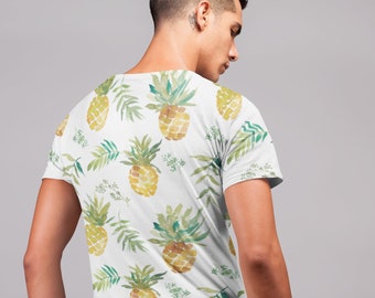 WATERCOLOR| Fruity t-shirt| Men shirt| Pineapple| Fun Hawaiian Style Shirt