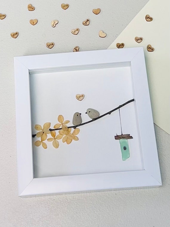 Gift for couple pebble art valentines Rock art sea glass gift housewarming new home gift custome anniversary frame girlfriend gift couple