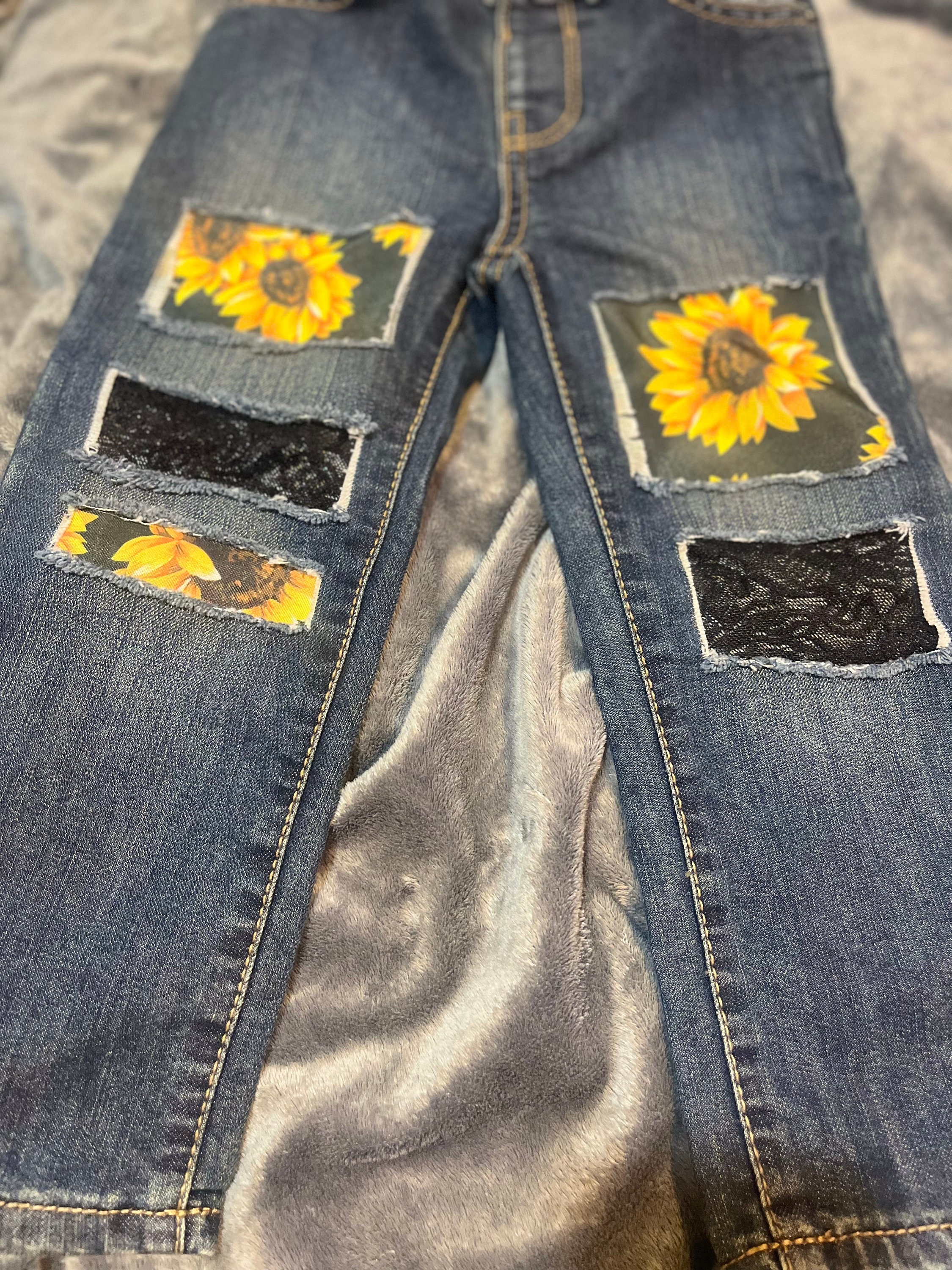 Sunflower Dark Blue Denim Mexican Floral Embroidery Jean -  UK