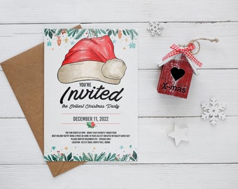 Santa Hat - Christmas Party Invitation - Postcard Size