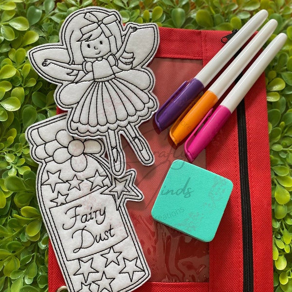 Reusable Flat Fairy 2 Coloring Pal Activity Kit - Coloring Dolls - Vinyl Dry Erase Coloring - Embroidery Dry Erase Dolls