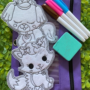 Reusable Flat Fancy Dogs 1 Coloring Pal Activity Kit - Coloring Dolls - Vinyl Dry Erase Coloring - Embroidery Dry Erase Dolls