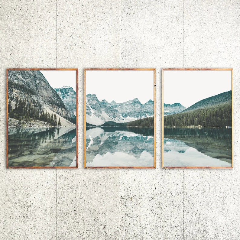 Wald Leinwandbilder-Set – 3 Bilder 40x60 Cm, Nebellandschaft, Ungerahmt