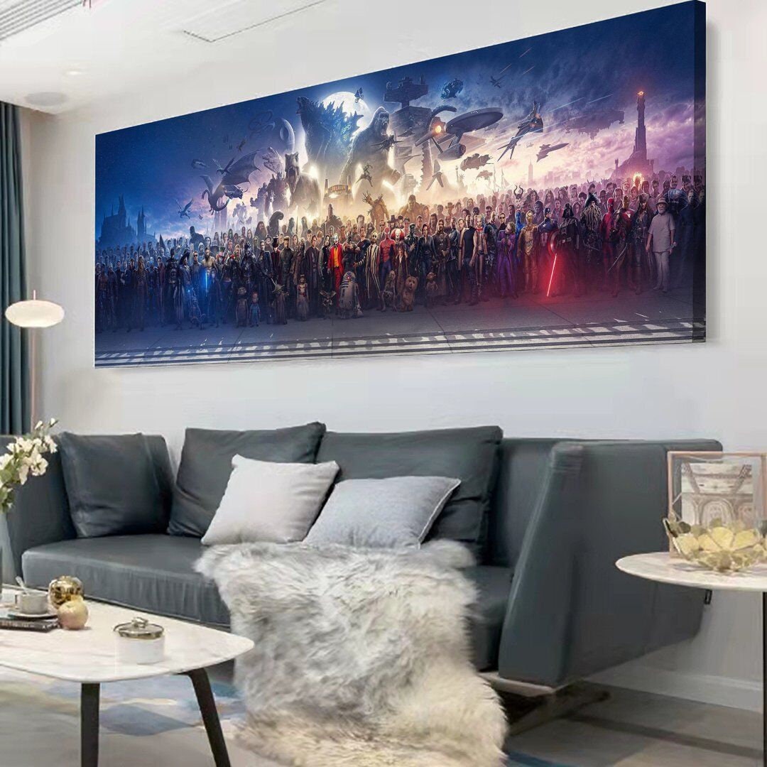 150 Movie Blockbuster Characters Panorama Canvas Wall Art Wall Art New