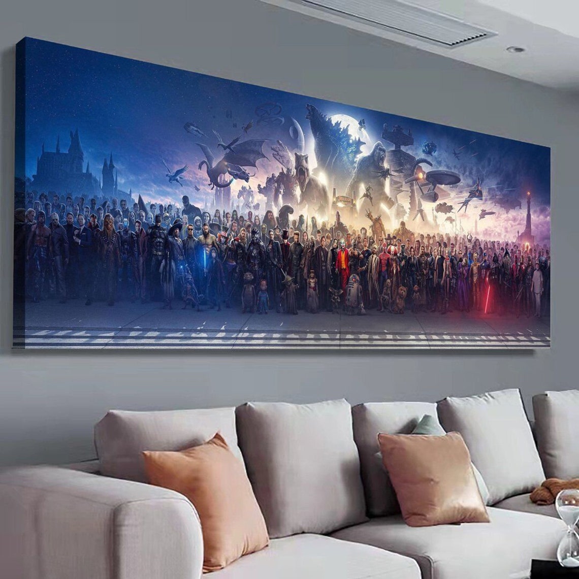 150 Movie Blockbuster Characters Panorama Canvas Wall Art Wall Art New