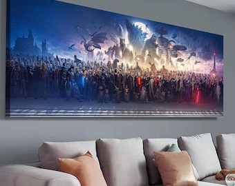 150 Movie Blockbuster Characters Panorama Canvas Stretched Ready to Hang Wall Art wall art New Superhero's