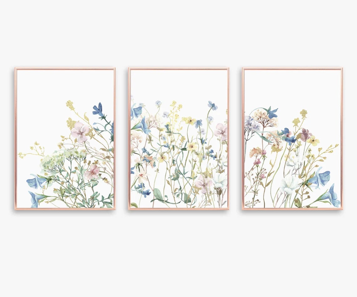 Wild Flowers Wall Art Set of 3 Multicolor Floral Wall Decor, Floral Art ...