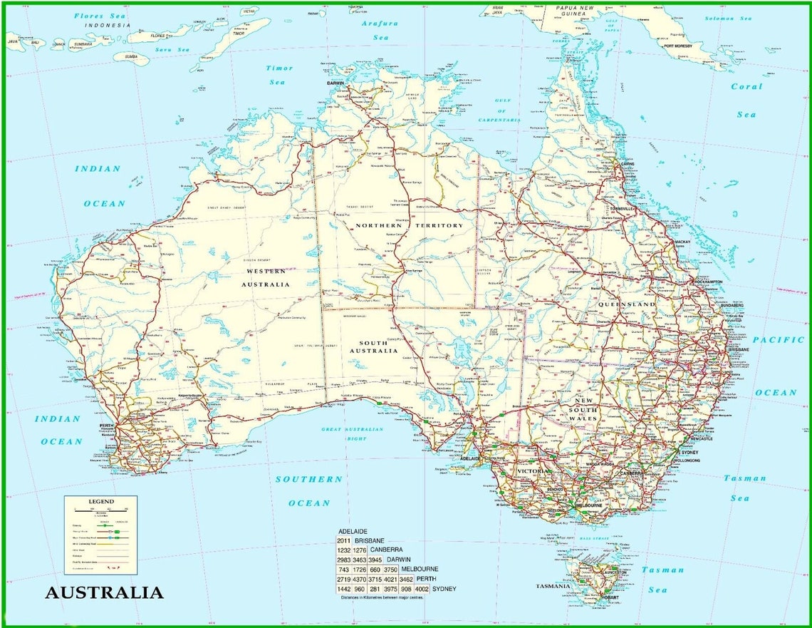 Laminated Australia Road Map With Details Large 66 X 51 Cm Quality