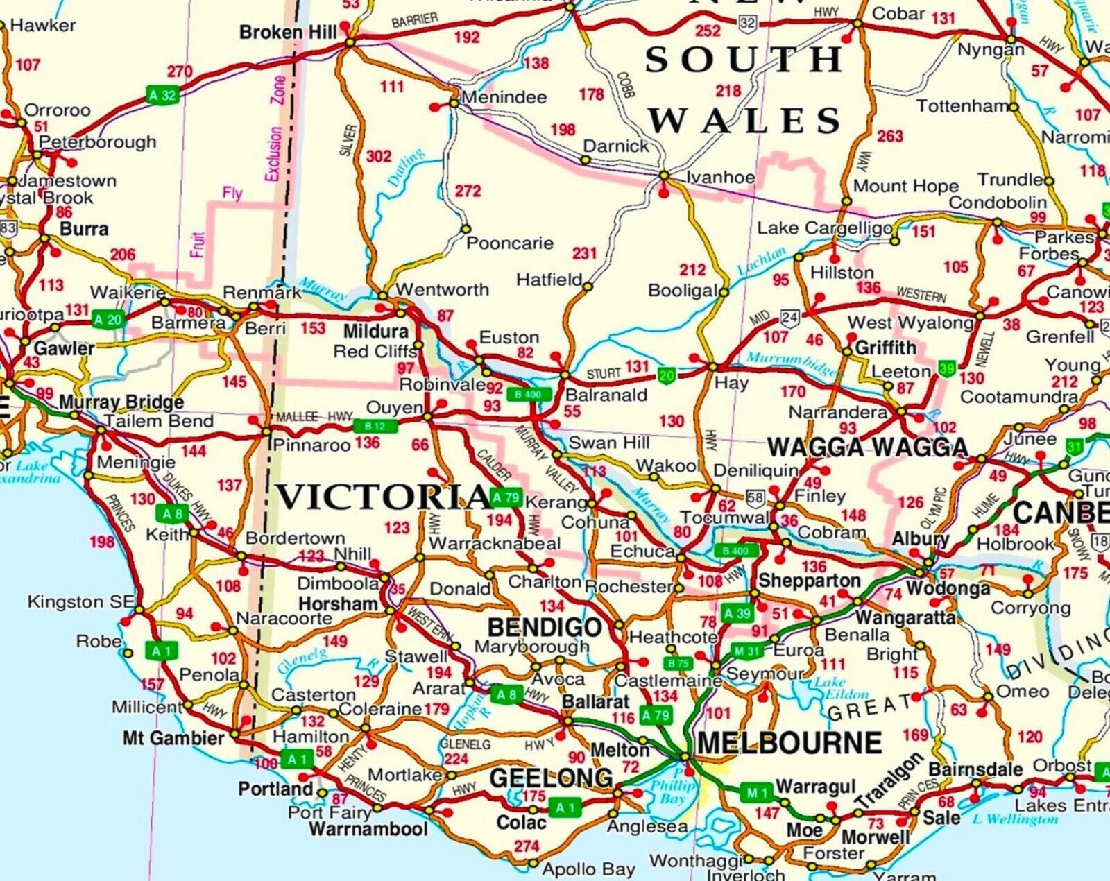 Laminated Australia Road Map With Details Large 66 X 51 Cm Quality