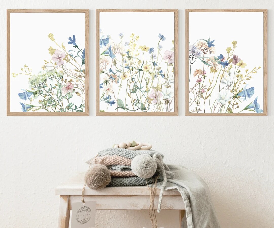 Wild Flowers Wall Art Set of 3 Multicolor Floral Wall Decor, Floral Art