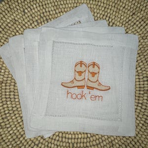 University of Texas Longhorn Cowboy Boots Linen Cocktail Napkin