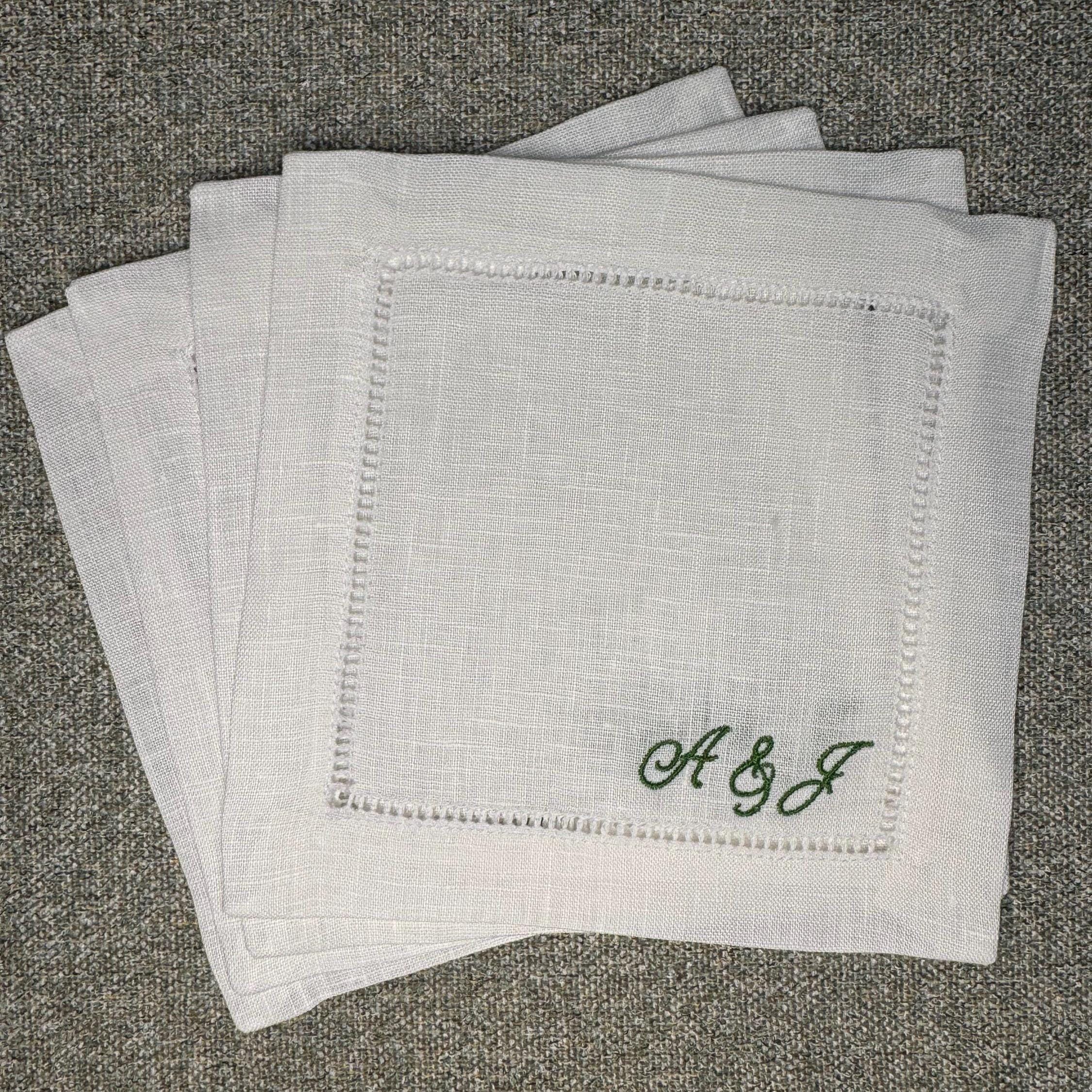 Personalized Initial Embroidered Linen Cocktail Napkins