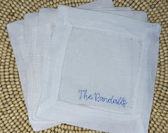 Personalized Embroidered Linen Cocktail Napkins