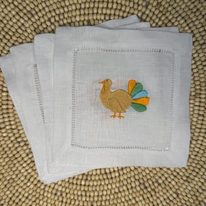 Turkey Embroidered Linen Cocktail Napkins