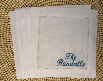 Personalized Embroidered Linen Cocktail Napkins