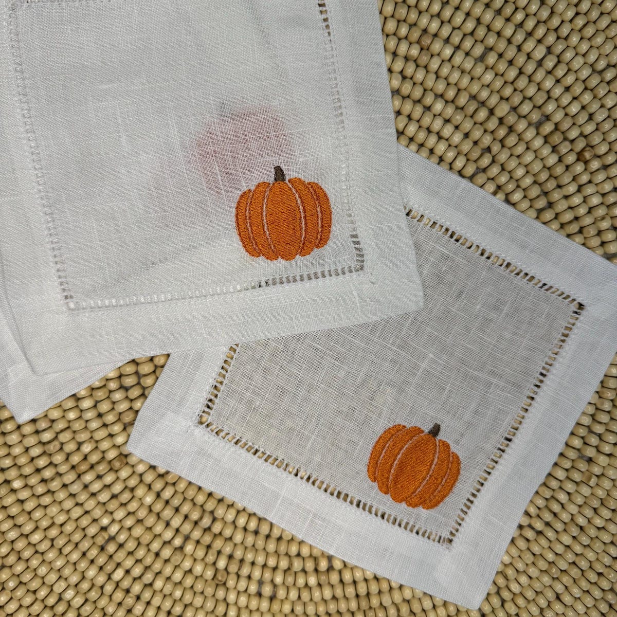 Pumpkin Embroidered Linen Cocktail Napkins - Set of 4