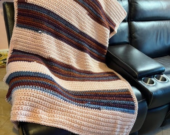 Pink and Rust Stripe crochet afghan