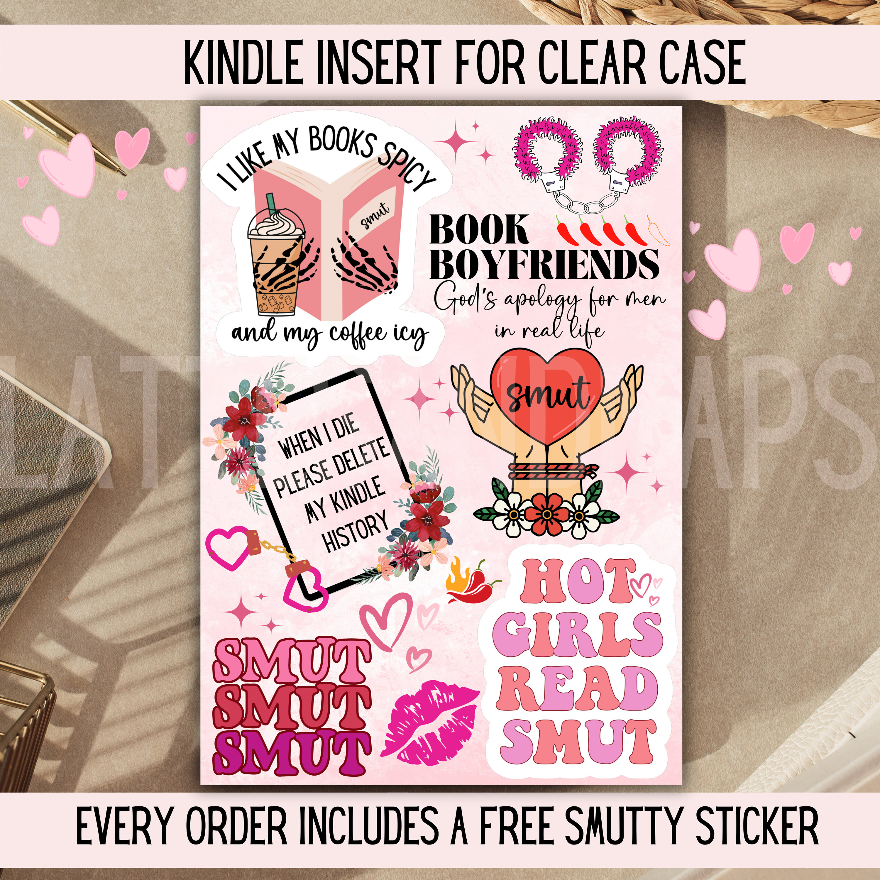 Kindle Insert Pack for Clear Case, Smut Book Theme, Kindle Skin ...