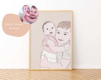 Custom Portrait, Custom Illustration, Personalised Gift, Personalised Portrait, Birth Poster, Couples Portrait, Siblings, Family, Friends