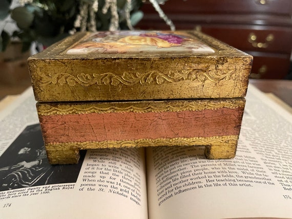 Italian Florentine Wood Jewelry Box with Plush Li… - image 7