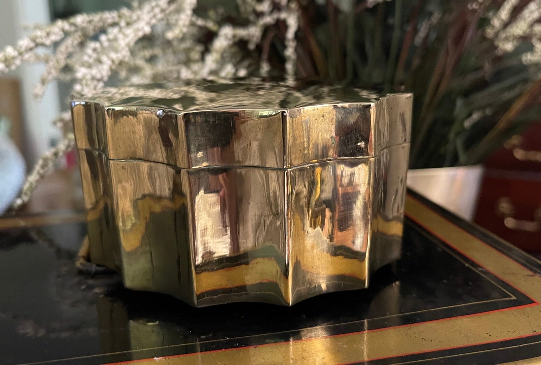 Fluted Edged Solid Polished Brass Hinged Lid Stash Box Etsy