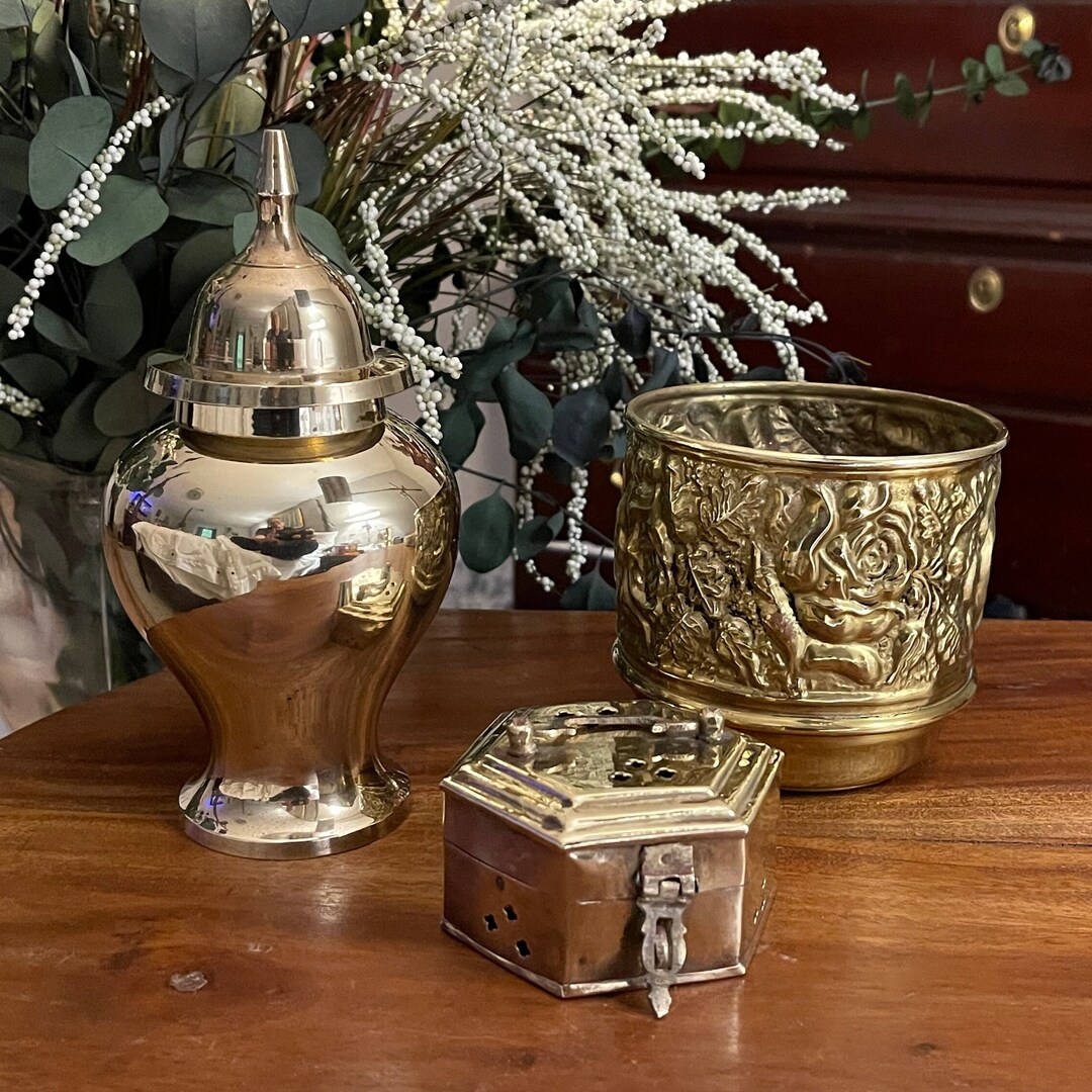 Vintage Brass Lot Brass Urn Planter Box Etsy