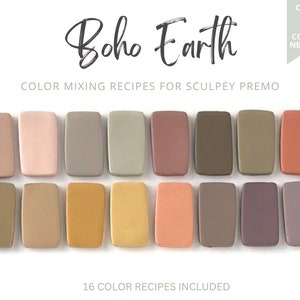 Boho Earth Tones | Polymer Clay Color Recipes  | Sculpey Premo | Color Recipe Cards |  Mixing Guide | Light Dark Warm | Fall