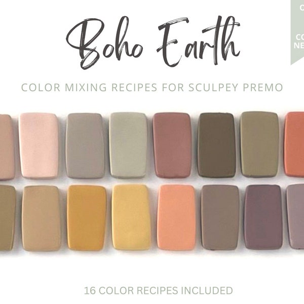 Boho Earth Tones | Polymer Clay Color Recipes  | Sculpey Premo | Color Recipe Cards |  Mixing Guide | Light Dark Warm | Fall