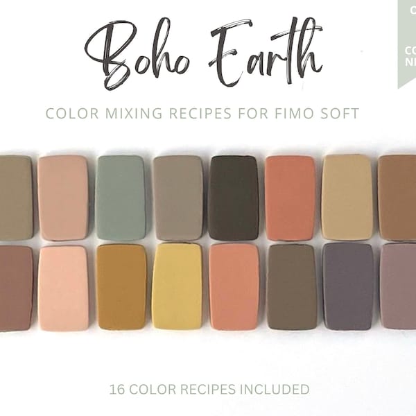 Boho Earth Polymer Clay Color Recipes |  FIMO Soft | Recipe Cards | Mixing Guide | Fall Brown Olive Green Yellow Rust