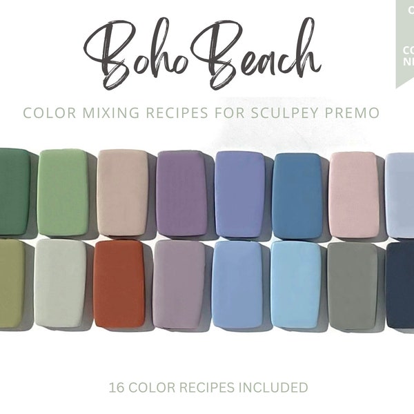 Beachy Summer Polymer Clay Color Recipes | Boho Beach Sculpey Premo | Blue | Purple | Recipe Cards | Mixing Guide