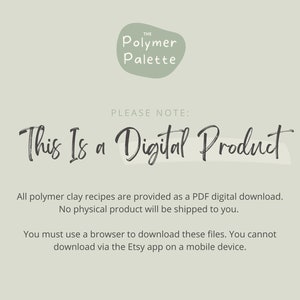 This is a digital product. All polymer clay color recipes are provided as a PDF digital download from The Polymer Palette. No physical product will be shipped to you.